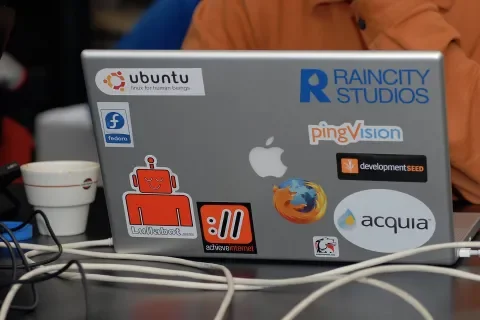 Drupal stickers on a macbook