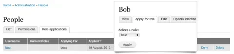 Screenshot of Apply for Role management screen