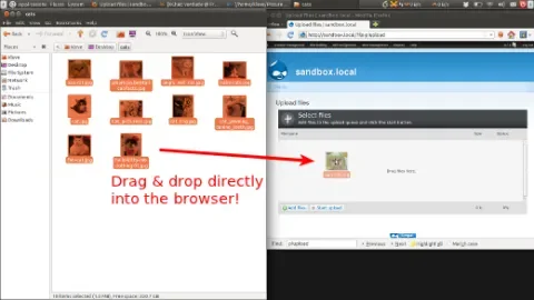 Screenshot of the upload widget in action, drag and drop images into the browser to queue them up for upload