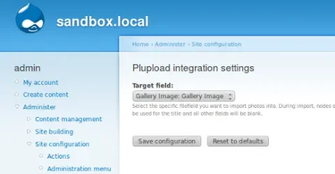 Screenshot of the Plupload Integration Module Settings Form