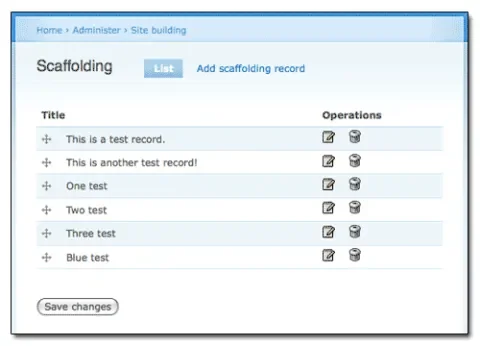 Screenshot of Scaffolding Module's administrative overview page