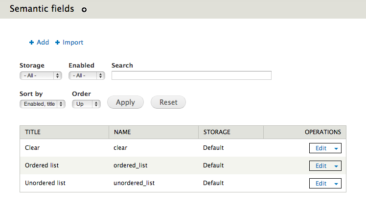 Semantic Fields Admin Page