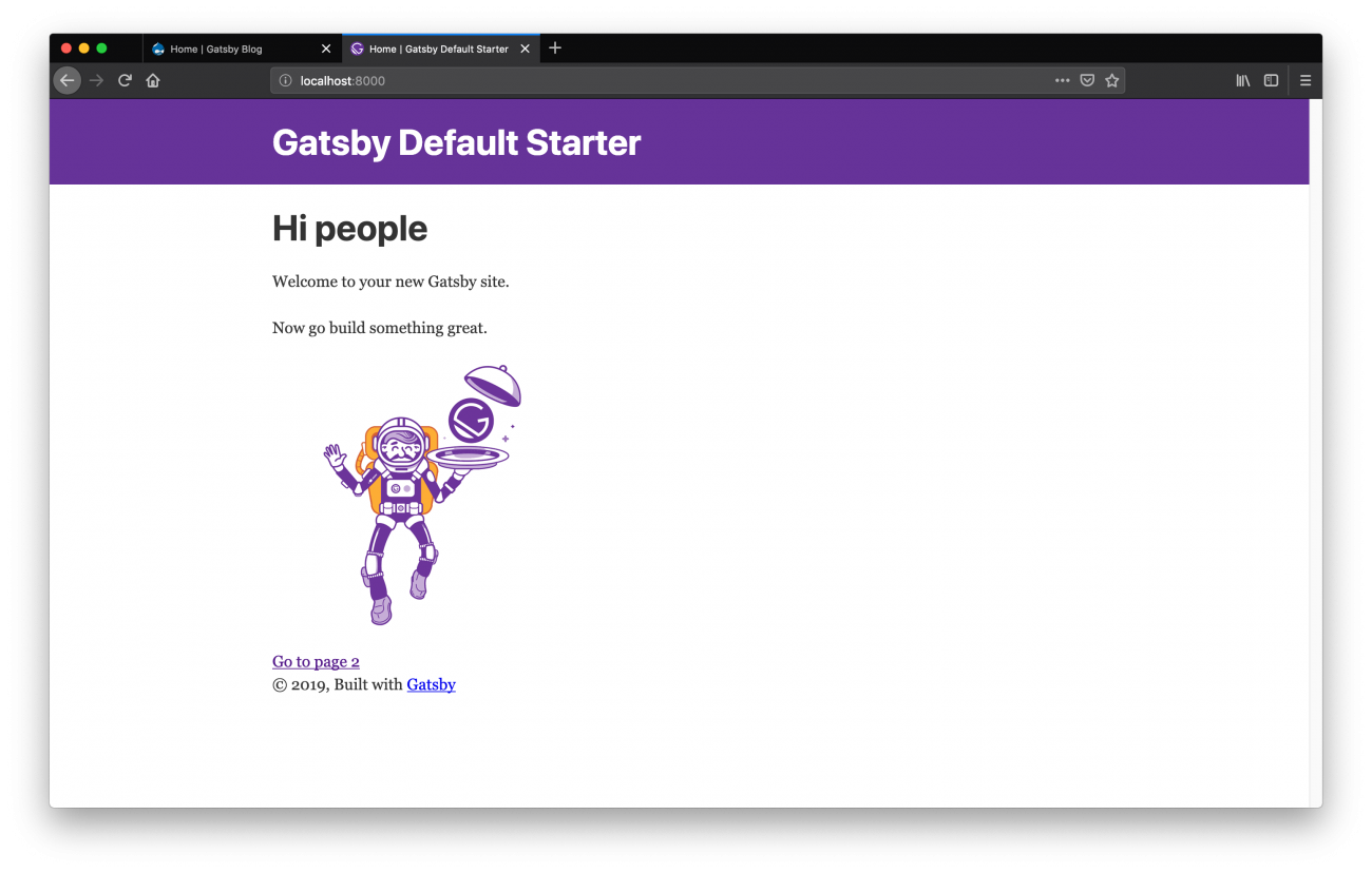 Gatsby landing page after creating new project