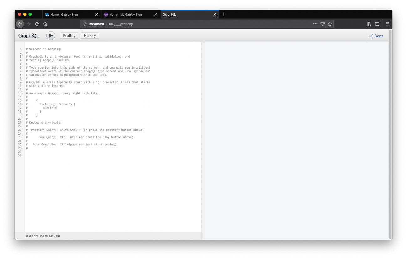 GraphiQL IDE landing page