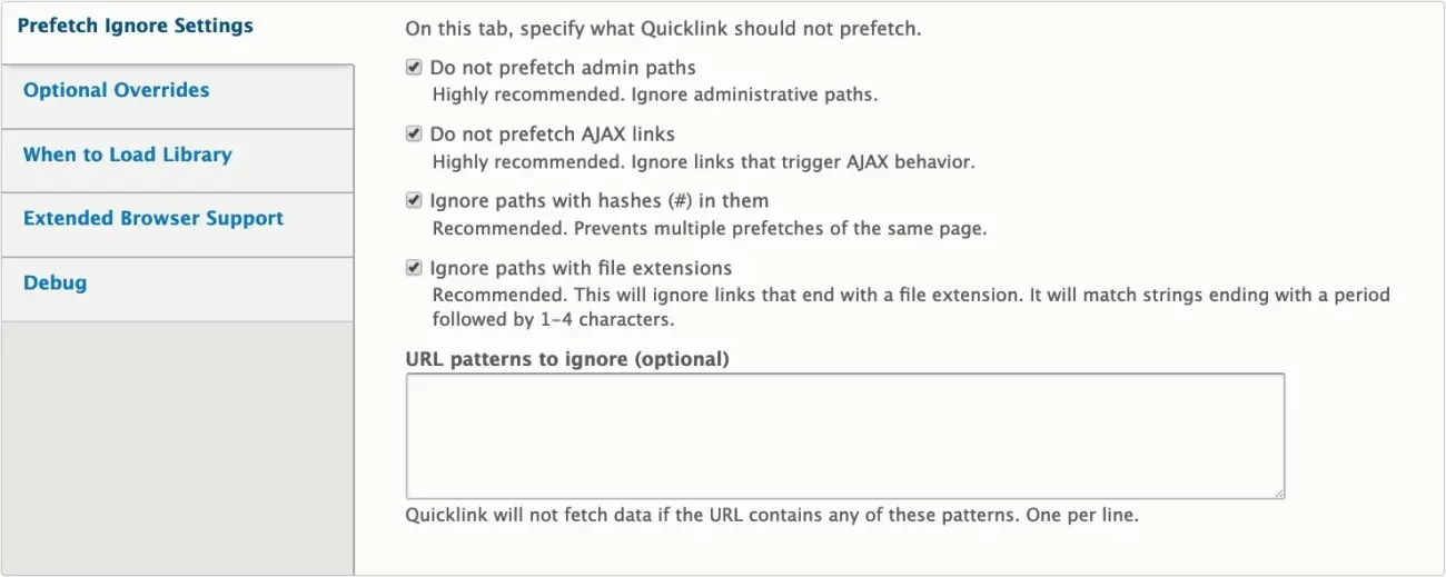 Quicklink configuration form