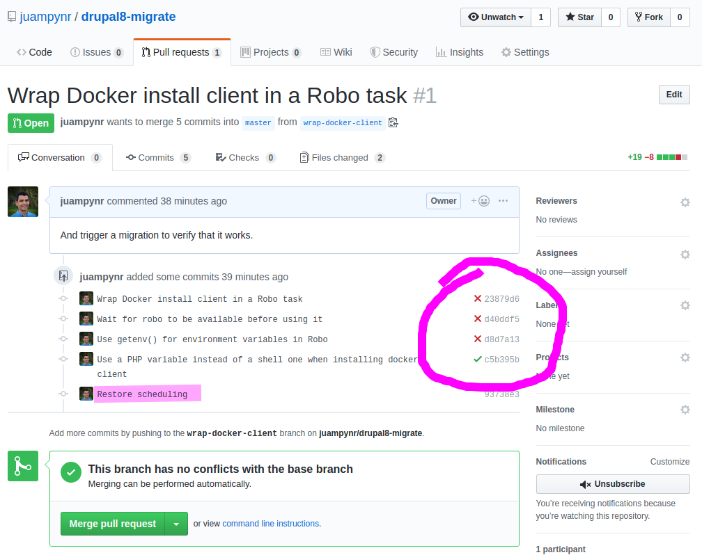 Pull request migrations