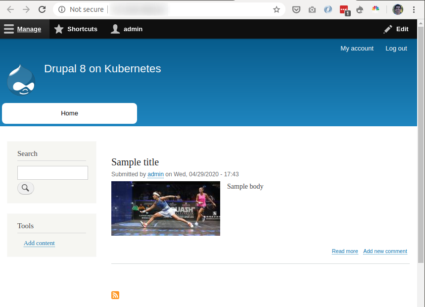 The homepage running on a Kubernetes cluster