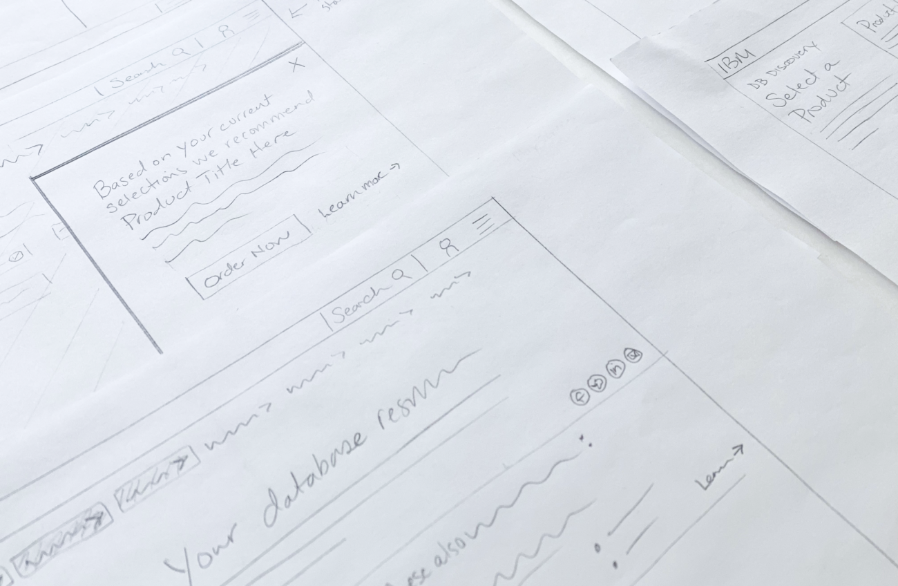 Wireframes of the IBM Cloud Selector tool.