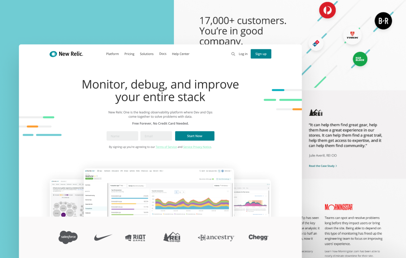 Newrelic.com home page.