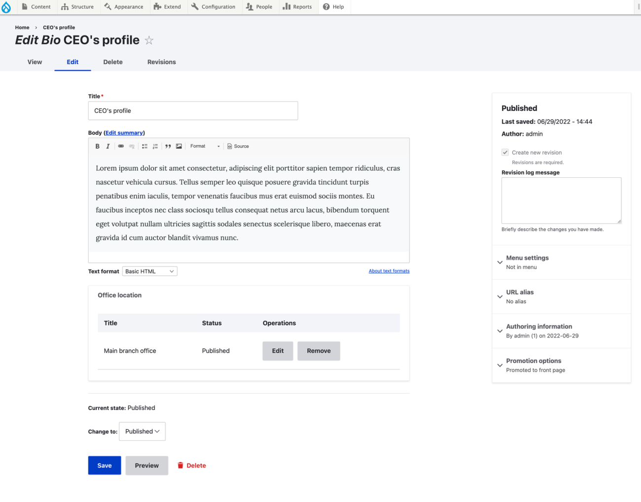 Editing bio with location already saved using inline entity form