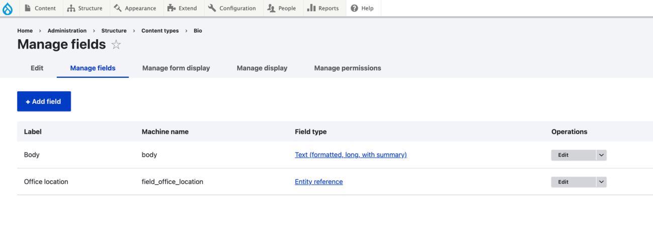 body and office location fields on a bio content type