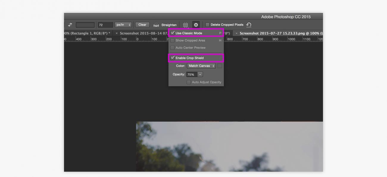 Enabling the classic crop tool