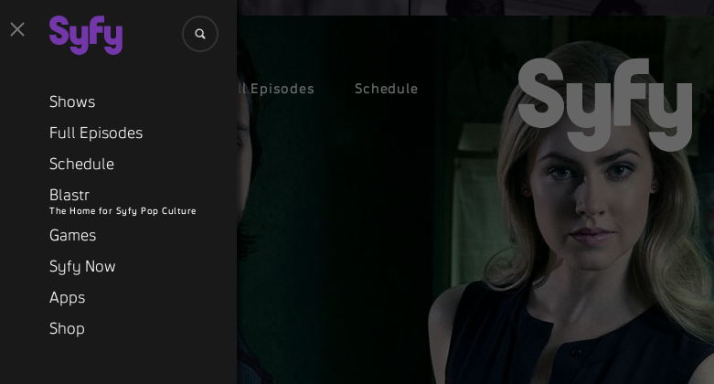 Syfy's menu expanded