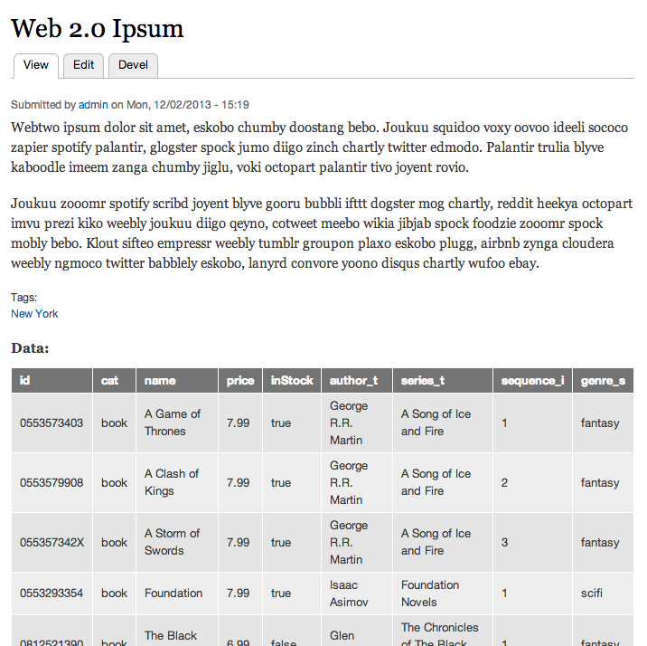 Tablefield display settings