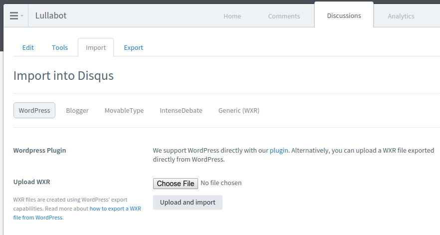 Disqus comments import form