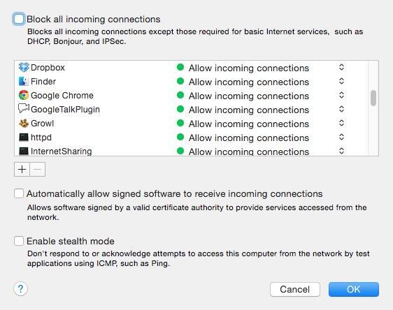 The OS X firewall UI