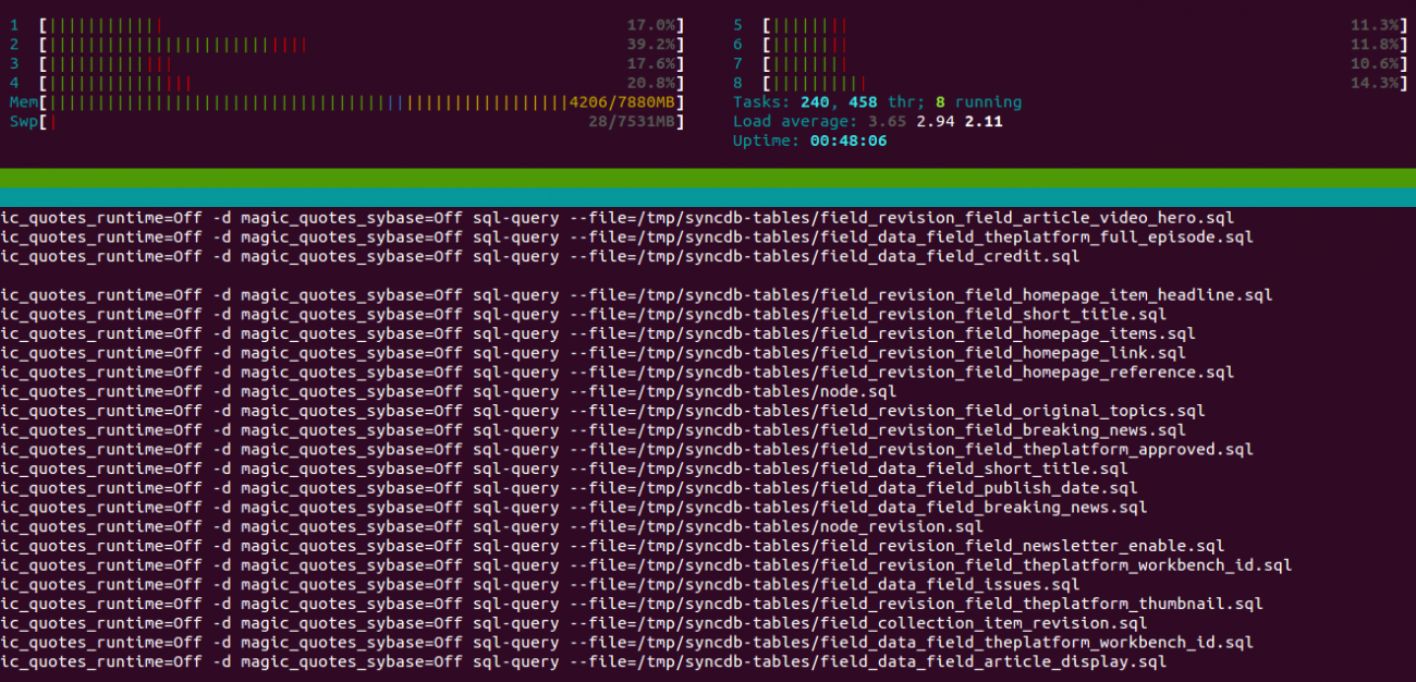 CPU load while drush syncdb is running