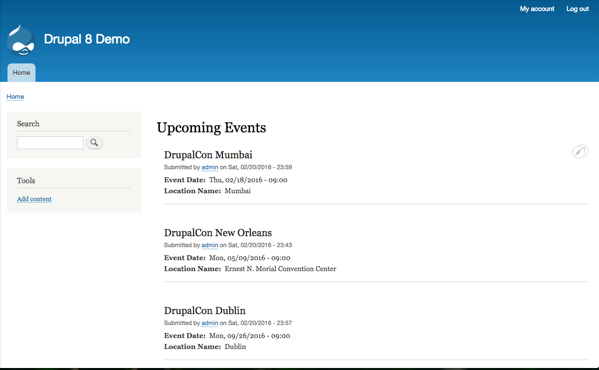List of upcoming events.