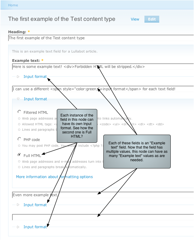 Multiple fields, multiple input formats
