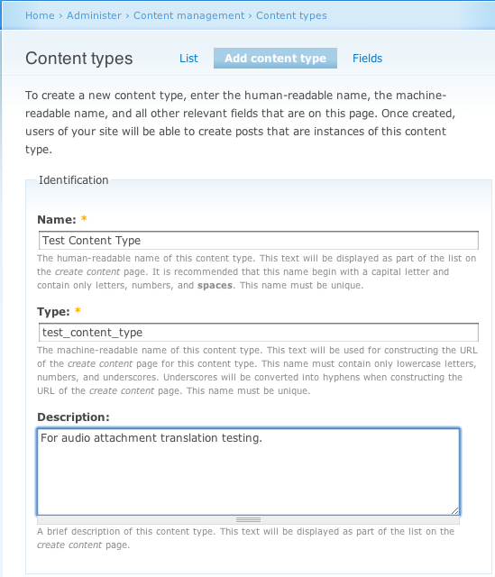 Drupal create content type screenshot