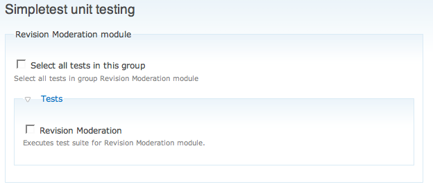 Revision Moderation module in the SimpleTest screen
