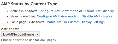 Select the AMP theme on the AMP configuration page
