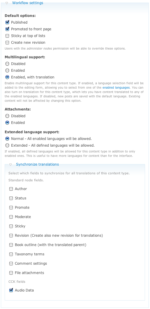 Drupal test type workflow settings