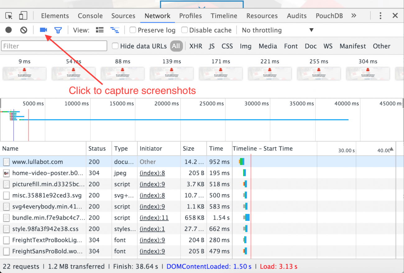 Capturing page loading screenshots with Chrome DevTools