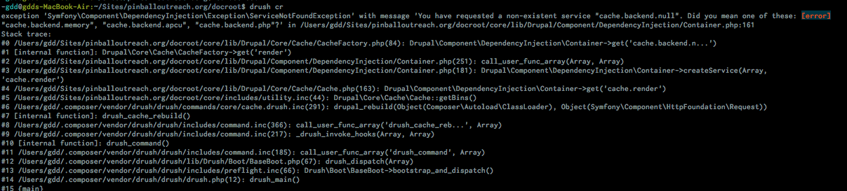 Drush error message when the null caching backend has not been enabled.