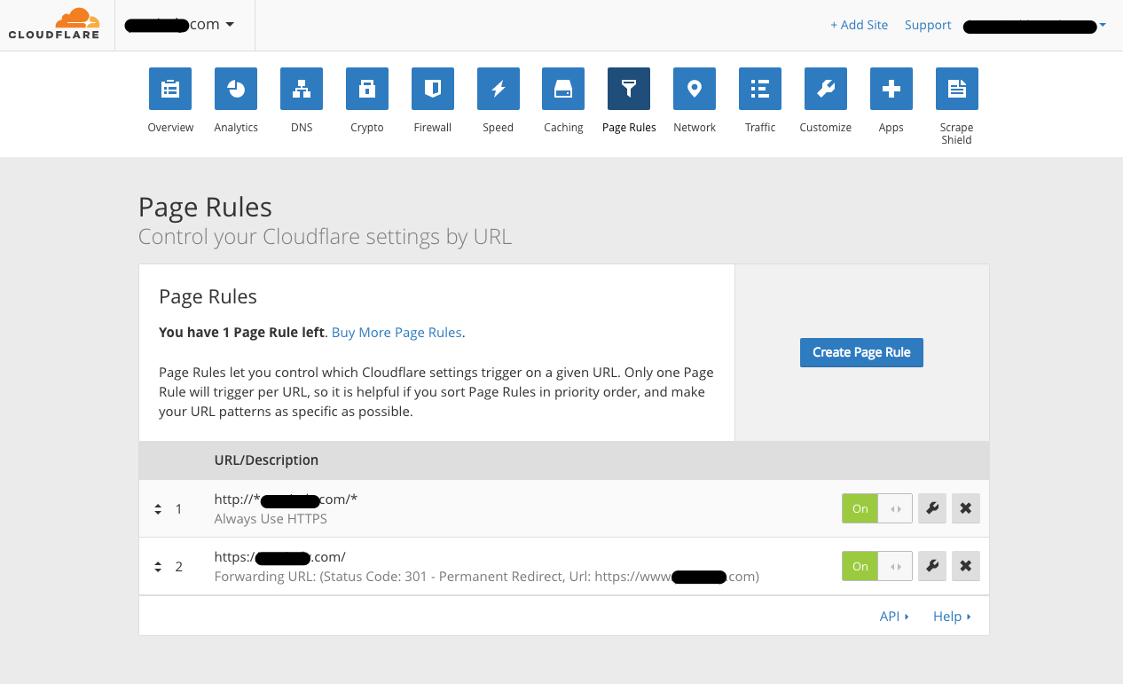 WWW page rules screen