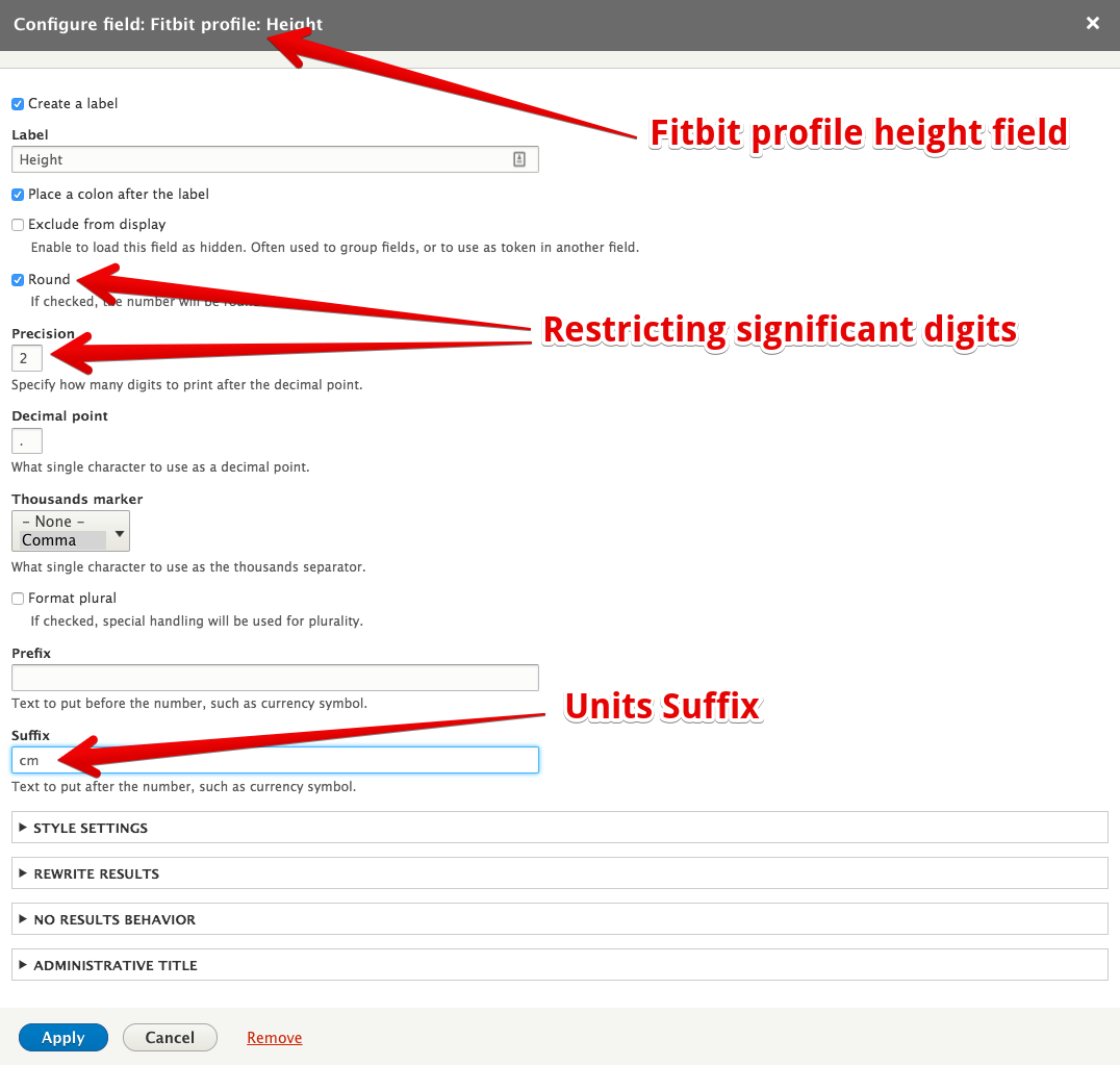 Fitbit profile height field