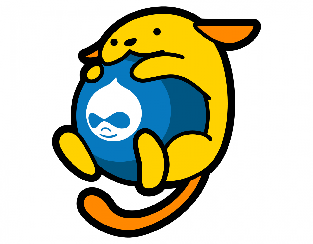 Wapuu hugging a Druplicon