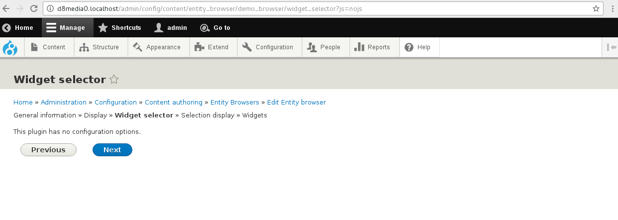 Widget selector configuration
