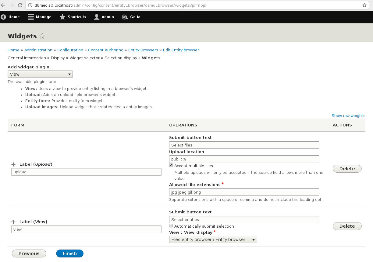 Widgets configuration