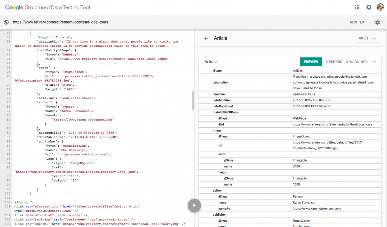 Structured data testing tool