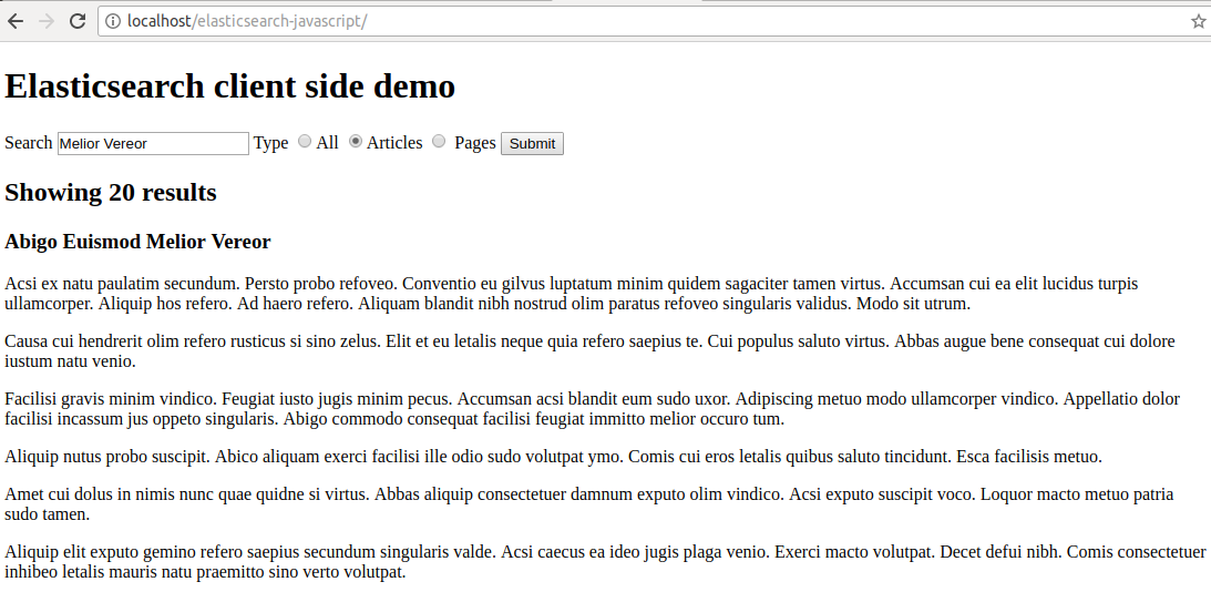 Demo homepage