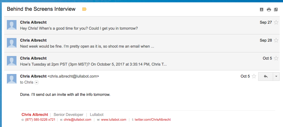 Screenshot of emails displayed in conversation mode.