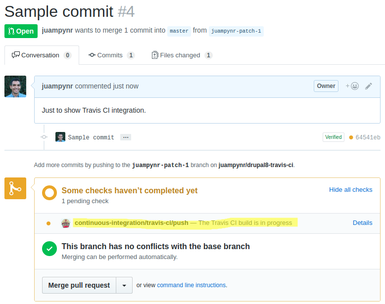 Travis CI pull request