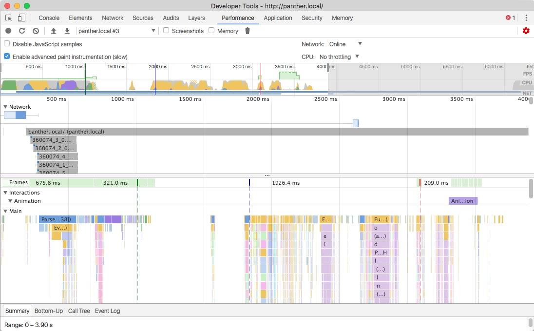Devtools performance tab without a late layout operation