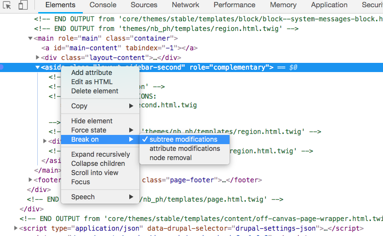 Setting DOM breakpoints within Chrome Developer Tools