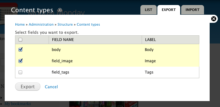 Screenshot of the Bundle Copy export screen