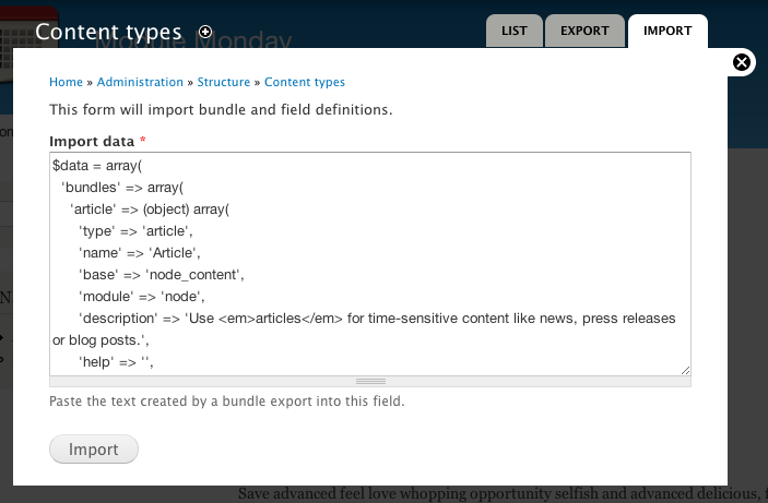 Screenshot of the Bundle Copy import screen