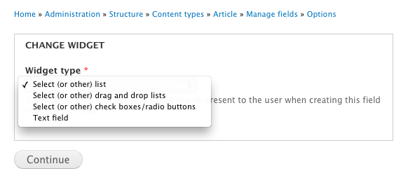 change-widget.png Choosing the Select Or Other widget
