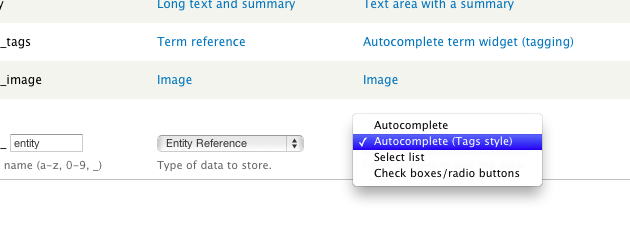 Screenshot of selecting an Entity Reference field
