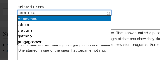 Screenshot of the Entity Reference widget