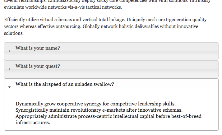 Screenshot of FAQ fields in action