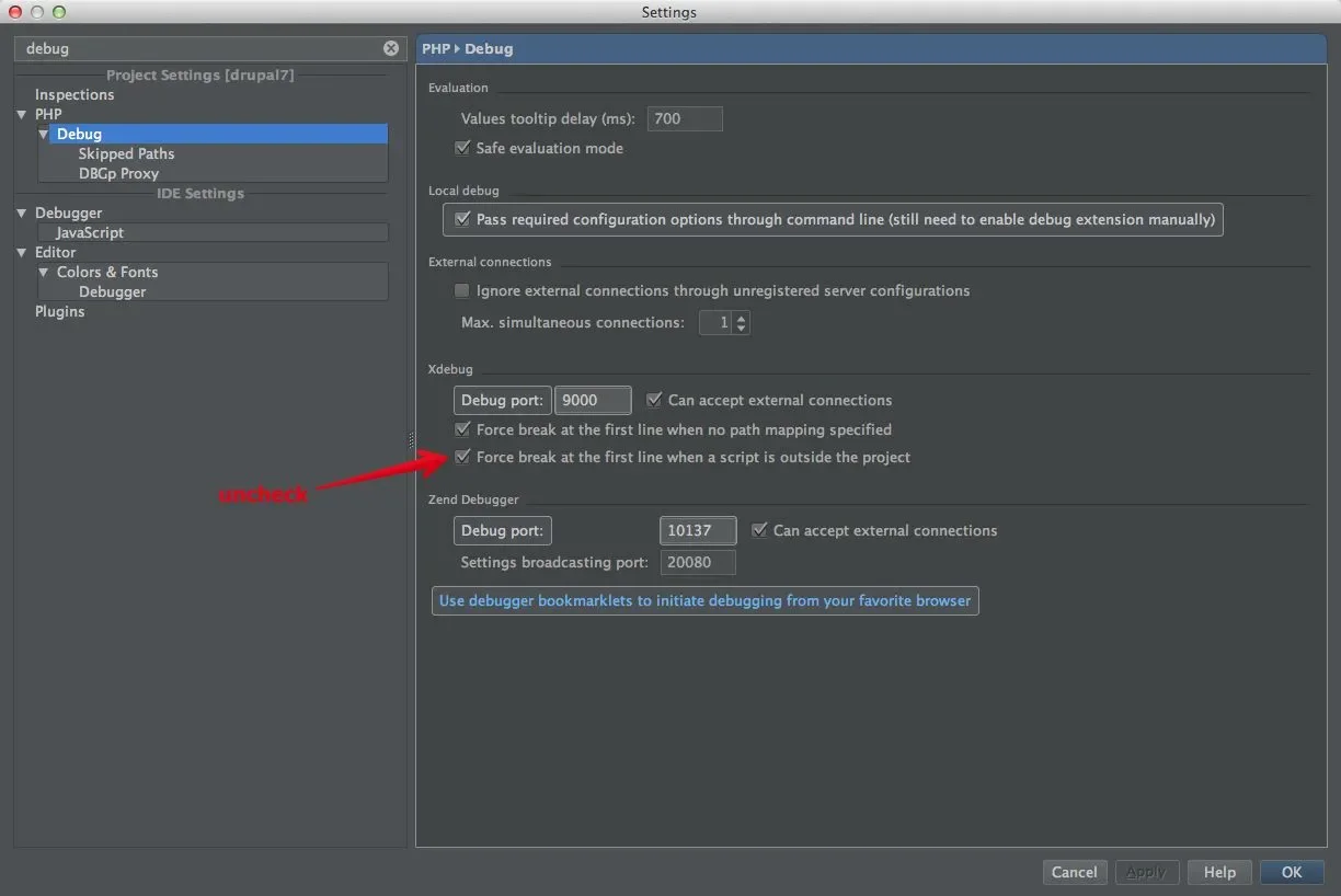 Force break at the first line when a script is outside the project