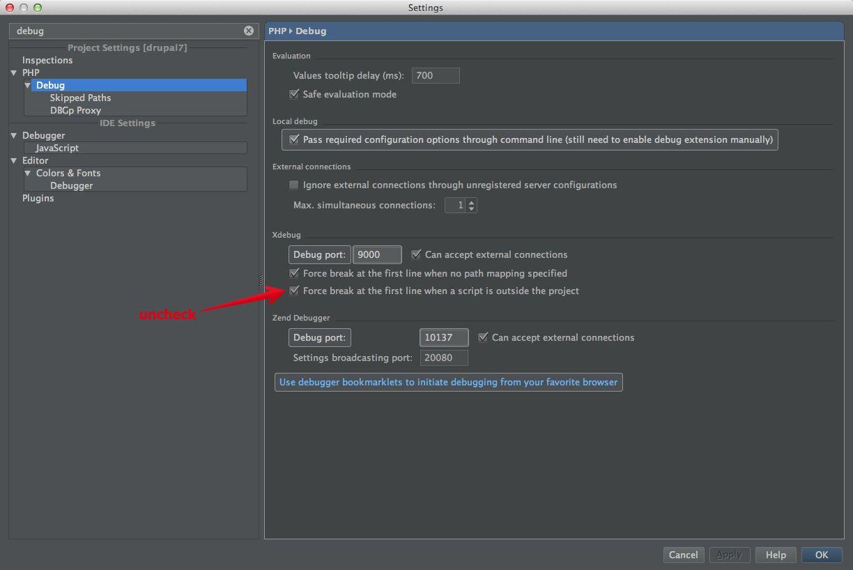 Force break at the first line when a script is outside the project