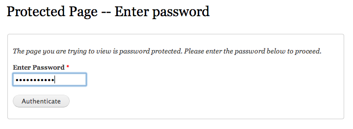 Picture of the Protected Pages password screen