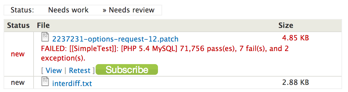 Example of test subscription button on drupal.org